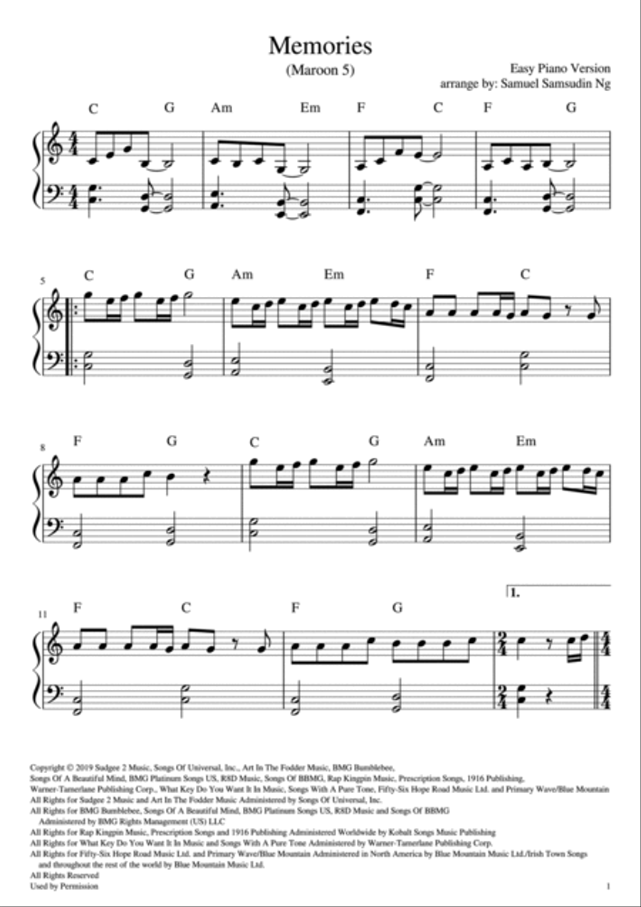 Memories Easy Piano scores gallery preview page 2