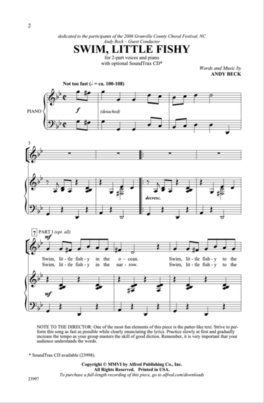 Swim, Little Fishy 2-Part scores gallery preview page 2