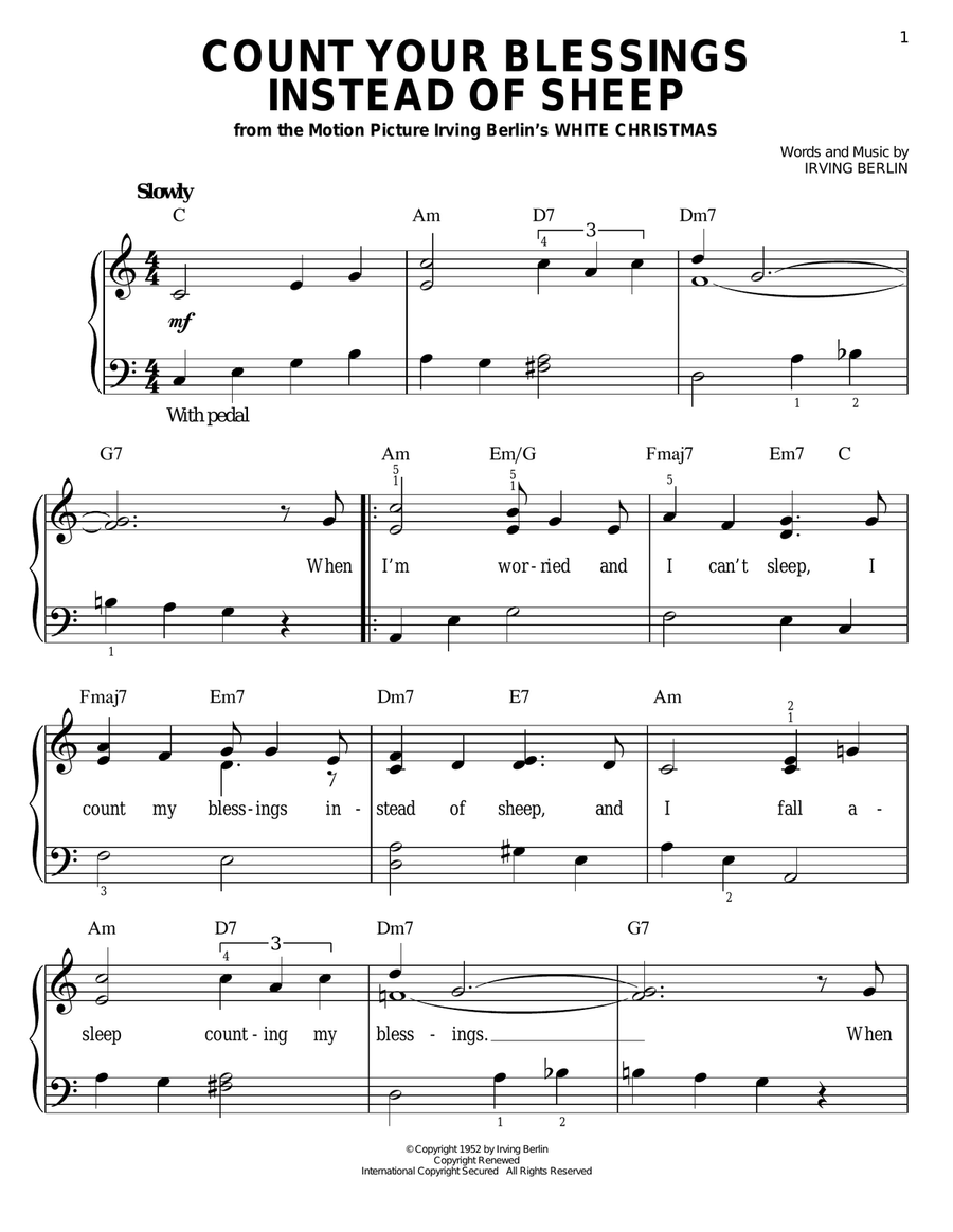 Count Your Blessings Instead Of Sheep Easy Piano scores gallery preview page 1