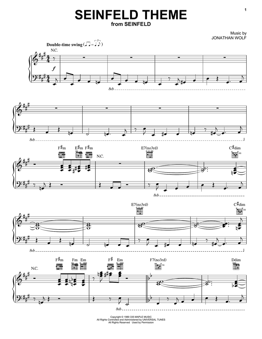 Seinfeld Theme Piano Solo scores gallery preview page 1