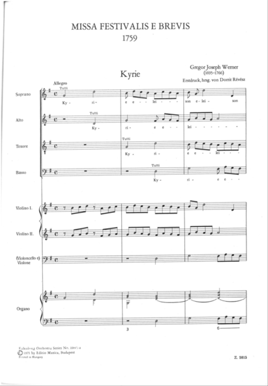 Missa festivalis e brevis (1759) 4-Part scores gallery preview page 2