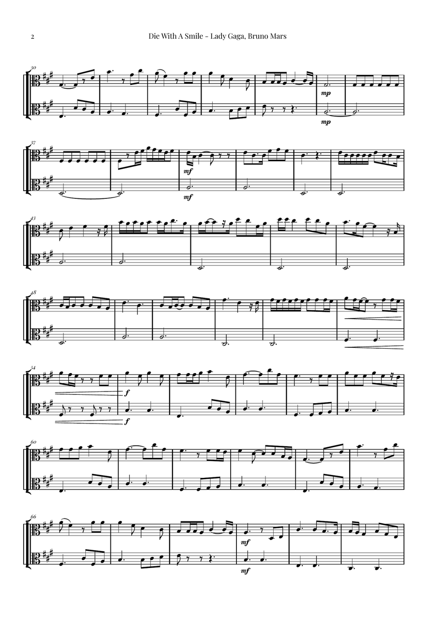 Die With A Smile String Duet scores gallery preview page 2