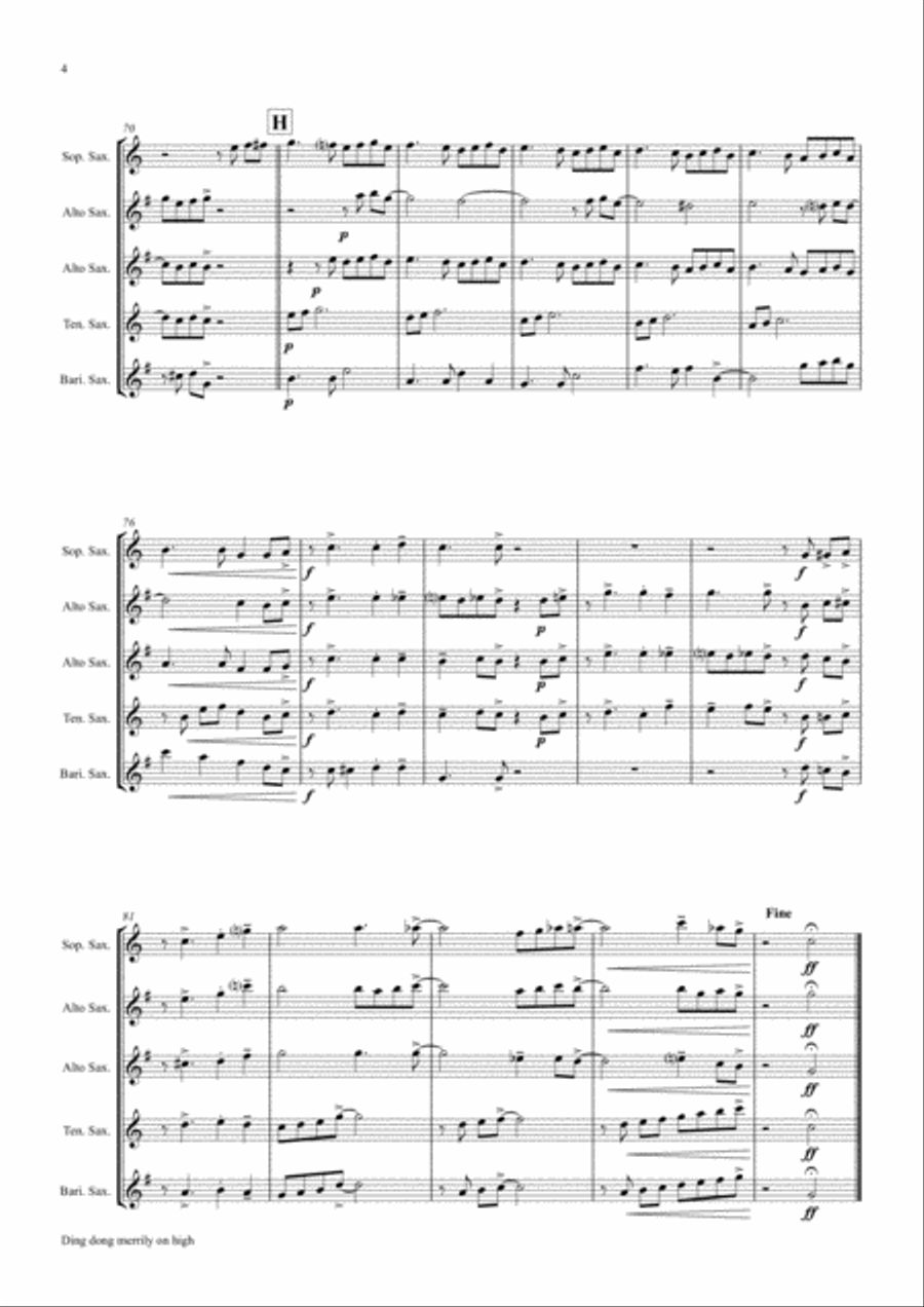 Ding dong merrily on high (Ab) - Swing - Saxophone Quintet Saxophone Quintet scores gallery preview page 4