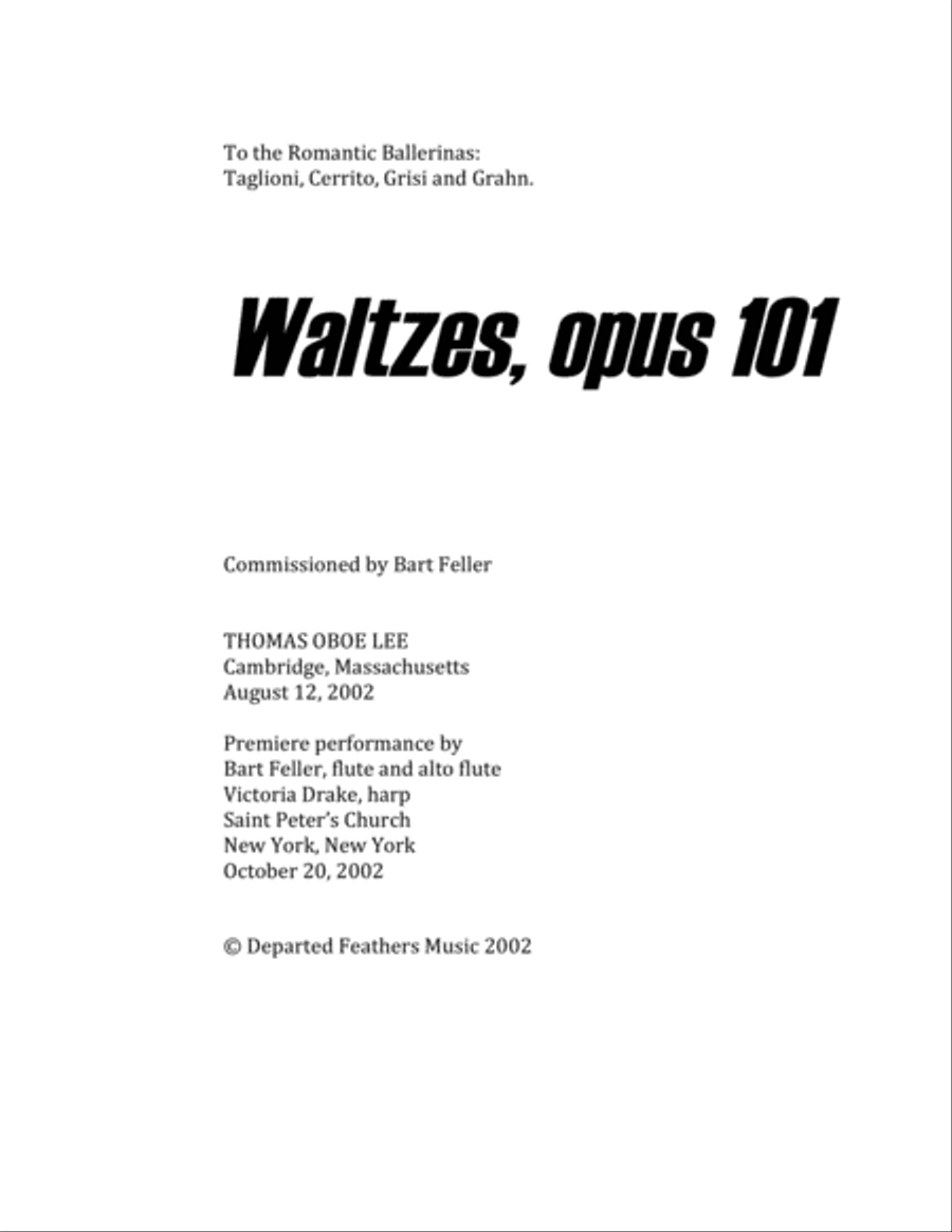 Waltzes, opus 101 (2002) for flute and harp Flute scores gallery preview page 1