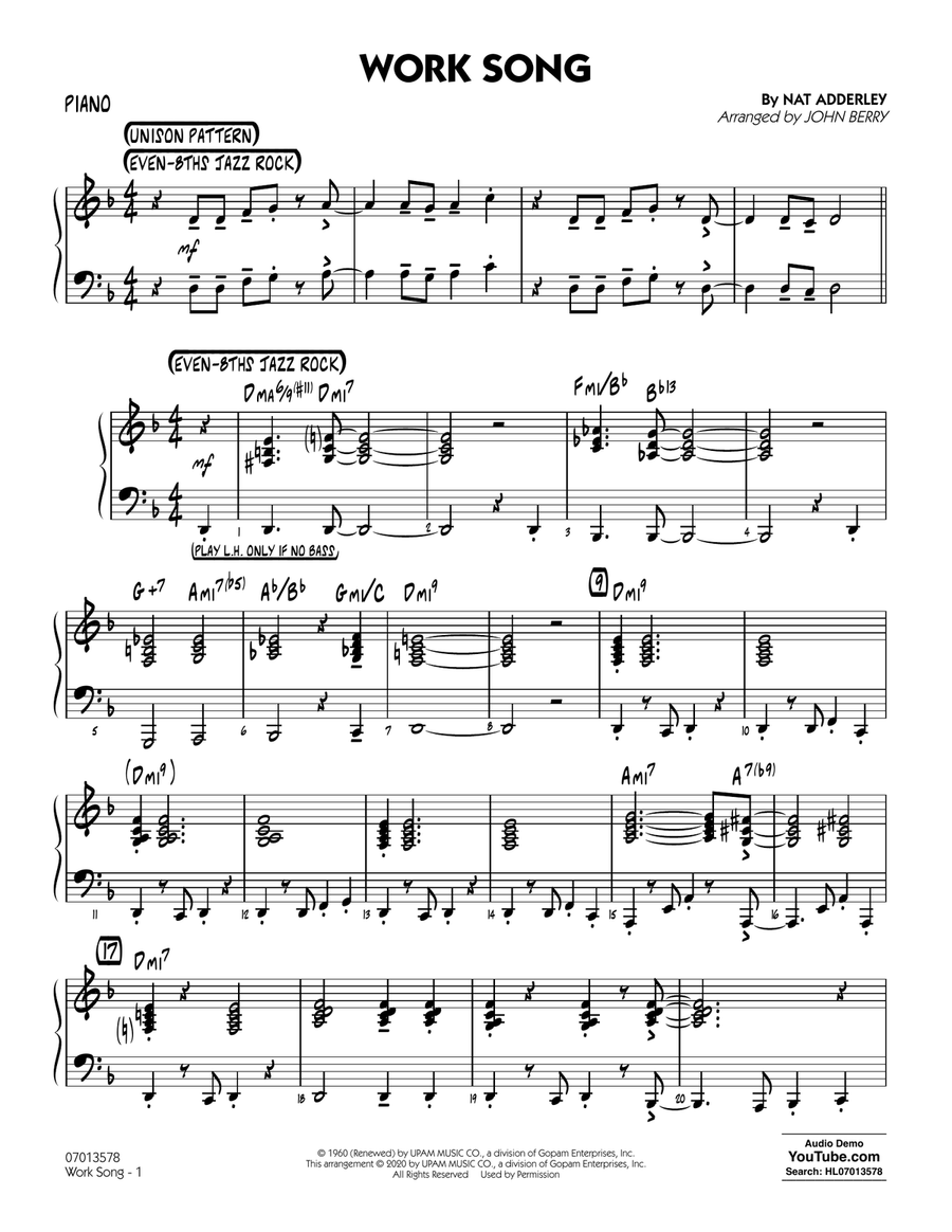 Work Song (arr. John Berry) - Piano