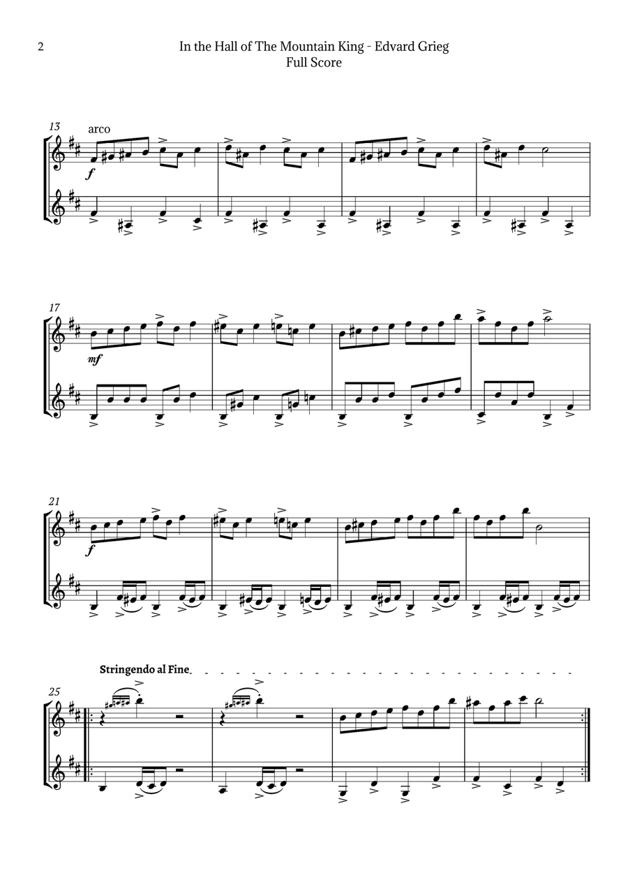 In the Hall of the Mountain King by Grieg String Duet scores gallery preview page 2