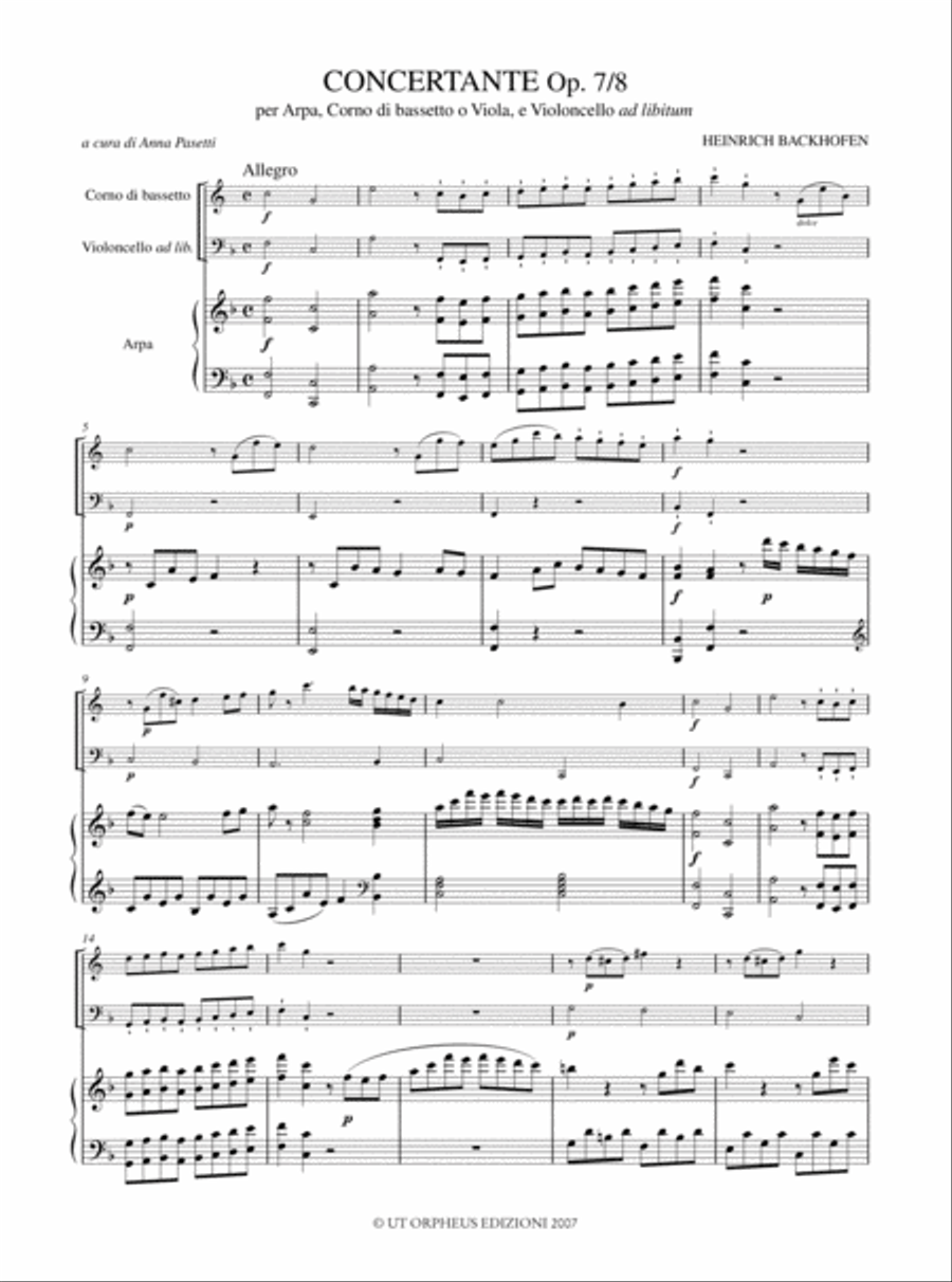 Concertante Op. 7/8 for Harp, Basset-horn (or Viola) and Violoncello ad libitum String Orchestra scores gallery preview page 2
