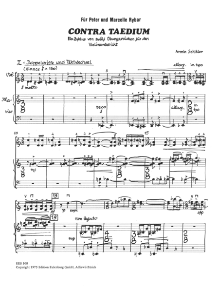 Contra taedium, 12 training pieces for violin and piano