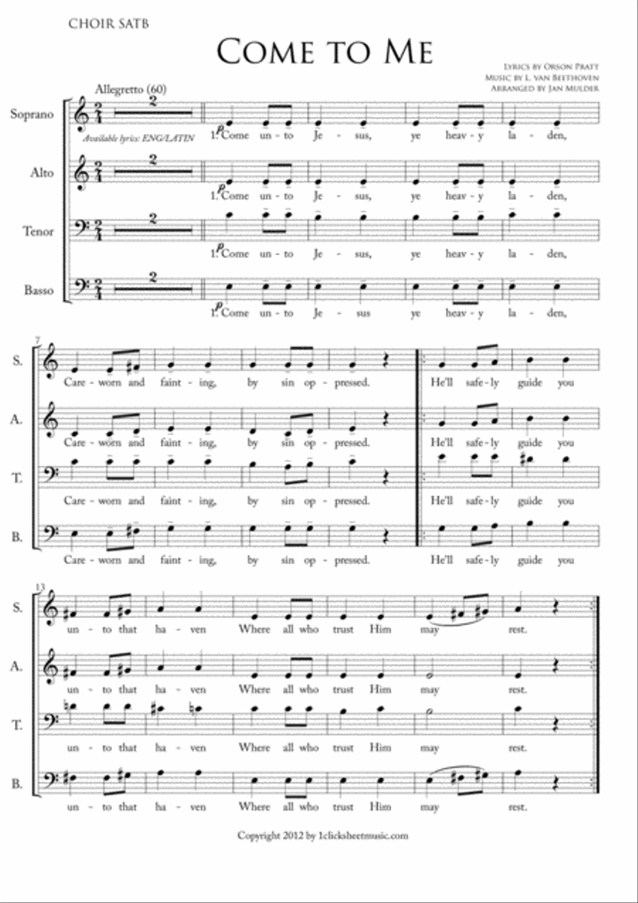 The King's Speech - Come to Me 4-Part scores gallery preview page 1