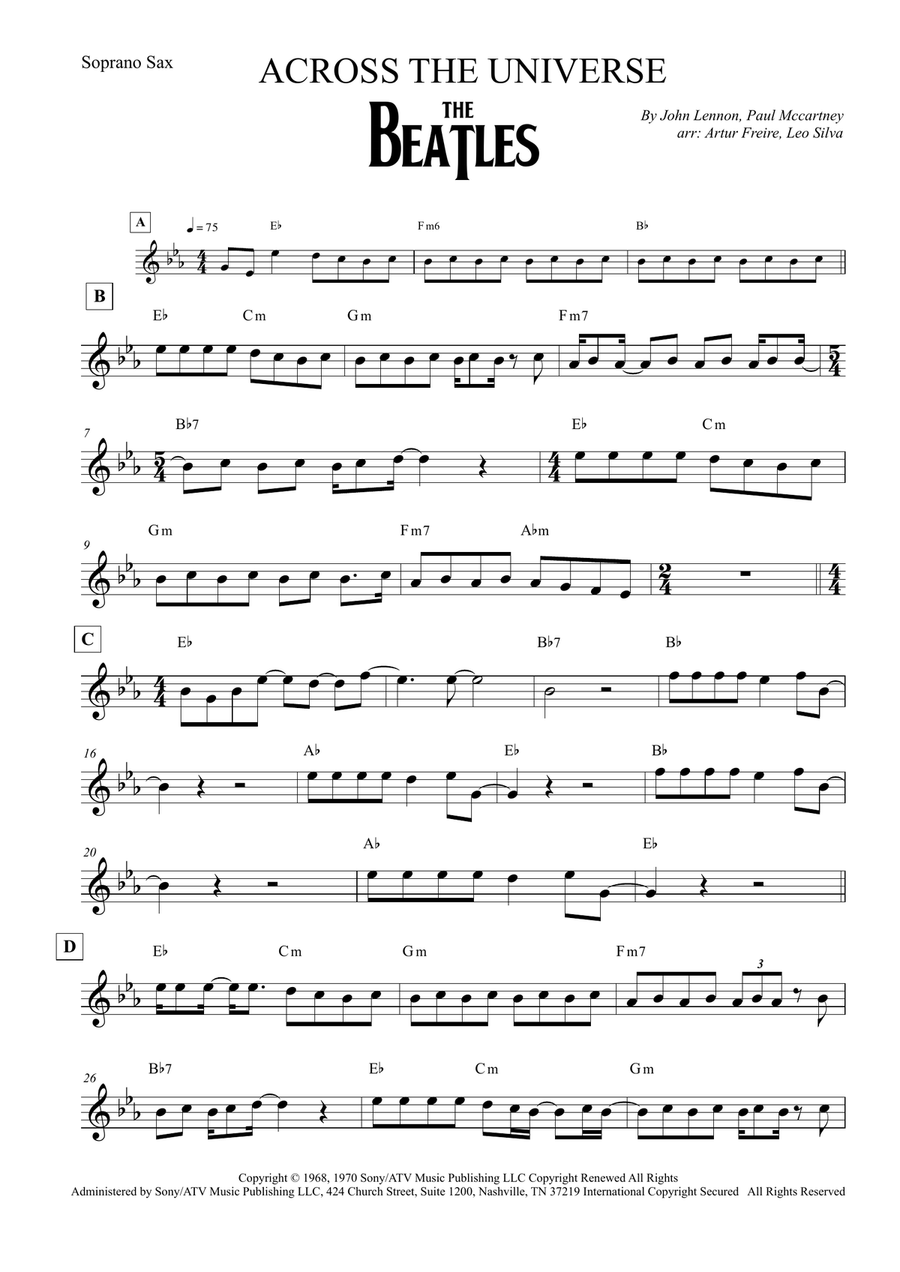 Across The Universe Across The Universe Soprano Saxophone scores gallery preview page 1