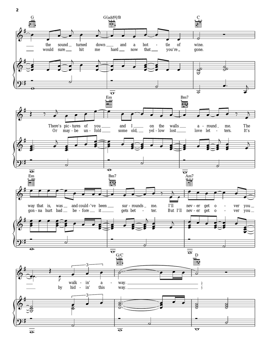 Tonight I Wanna Cry Piano, Vocal, Guitar scores gallery preview page 2