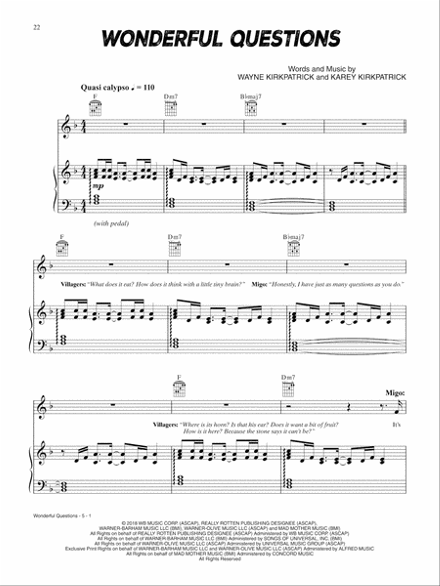 Wonderful Questions (from Smallfoot) Piano, Vocal, Guitar scores gallery preview page 1