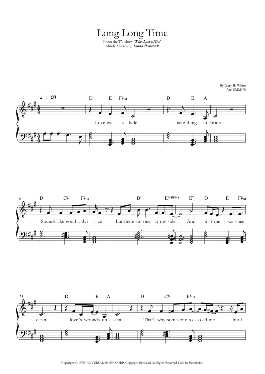 Long Long Time Easy Piano scores gallery preview page 1