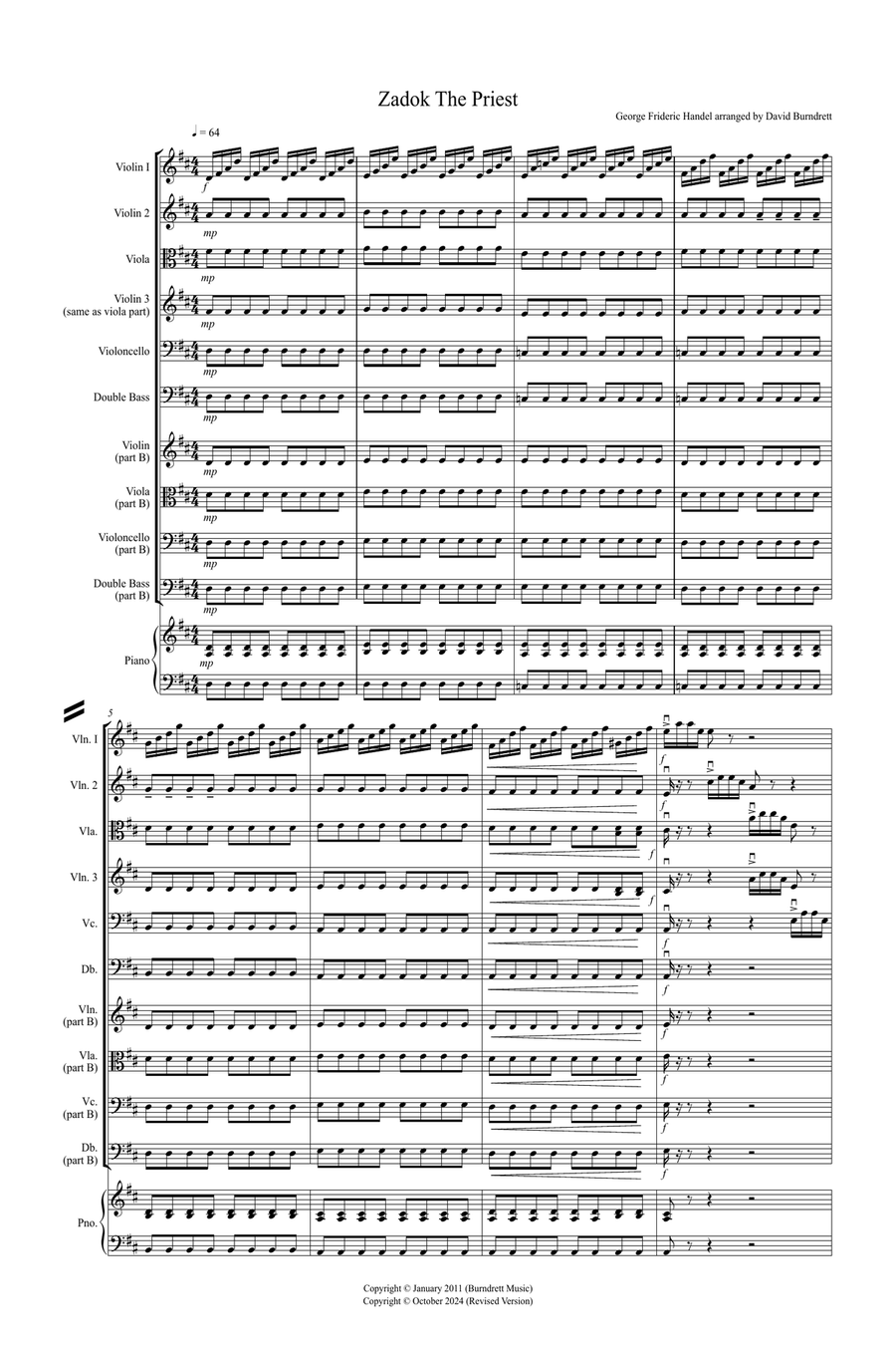 Zadok the Priest for Beginner and Advanced String Orchestra String Orchestra scores gallery preview page 1