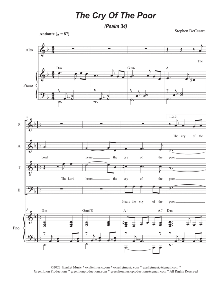 The Cry Of The Poor (Psalm 34) (Vocal Quartet - (SATB) image number null