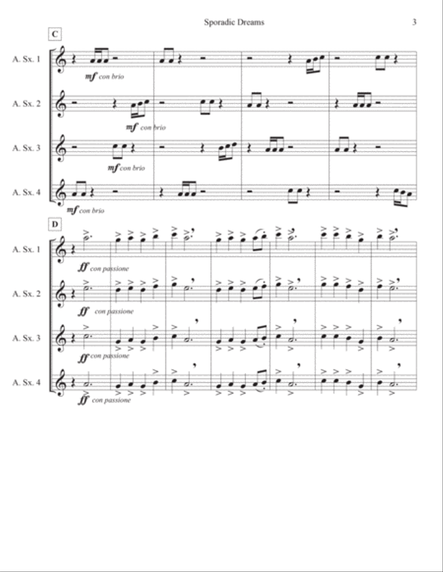 Sporadic Dreams Saxophone Quartet scores gallery preview page 3