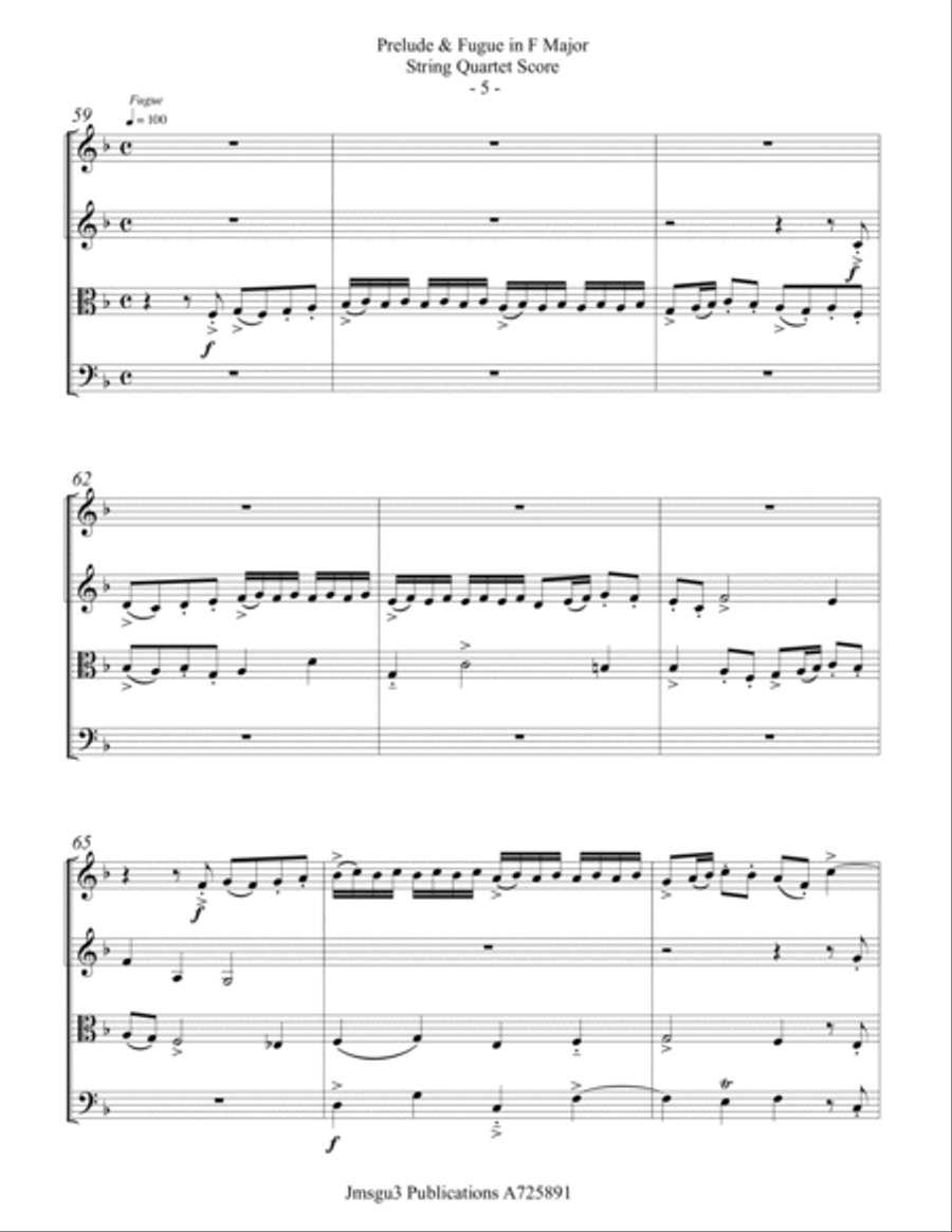 Bach: Prelude & Fugue in F Major BWV 556 for String Quartet String Quartet scores gallery preview page 5