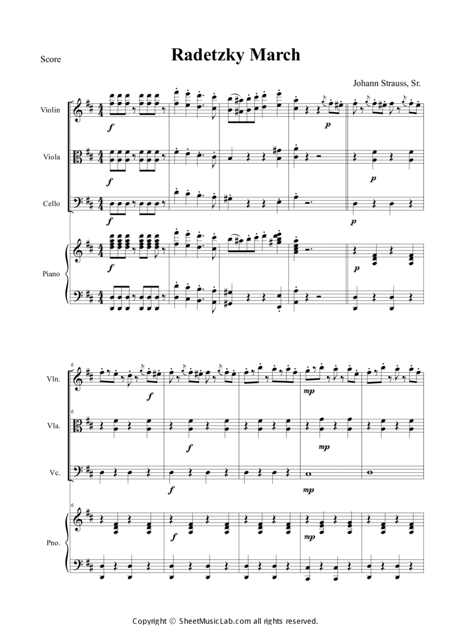Radetzky Marsch Piano Quartet scores gallery preview page 1
