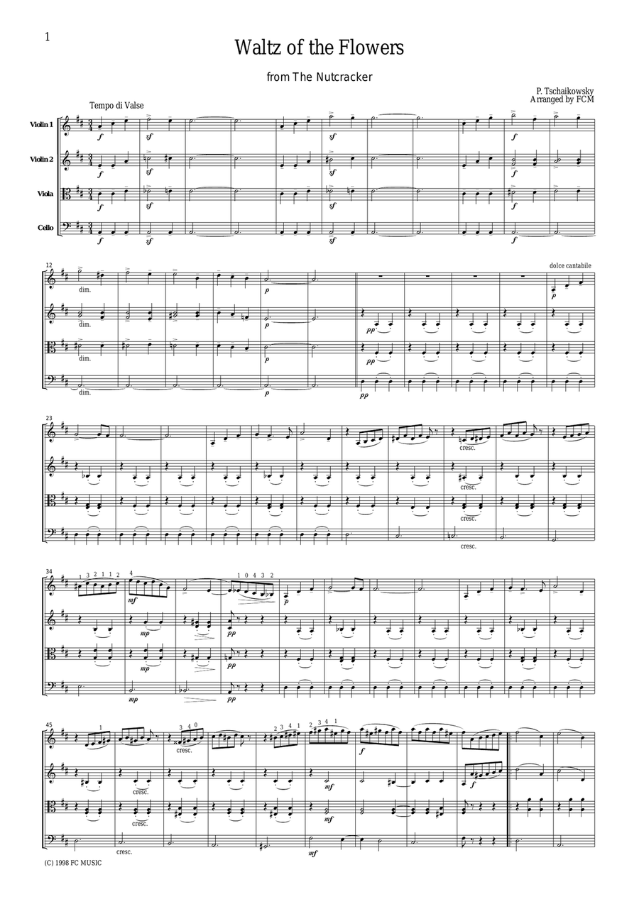 Tchaikowsky Waltz of the Flowers from The Nutcracker, for string quartet, CT002 String Quartet scores gallery preview page 1