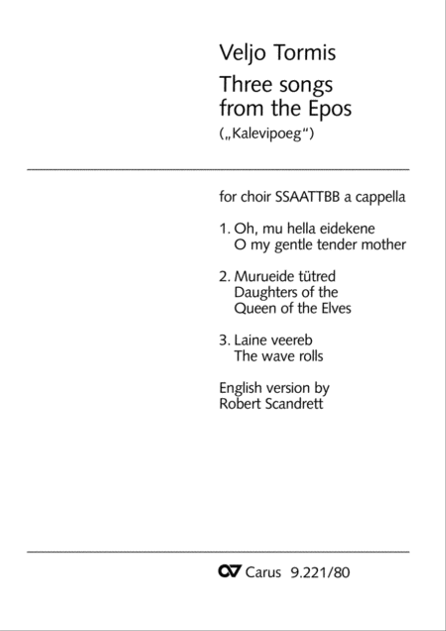 Veljo Tormis: Three soongs from the Epos (Kalevipoeg) Choir scores gallery preview page 2