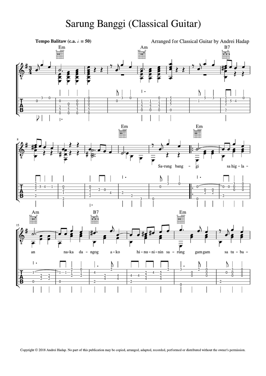 Sarung Banggi (Fingerstyle Guitar with TAB) Fingerpicking Guitar scores gallery preview page 2