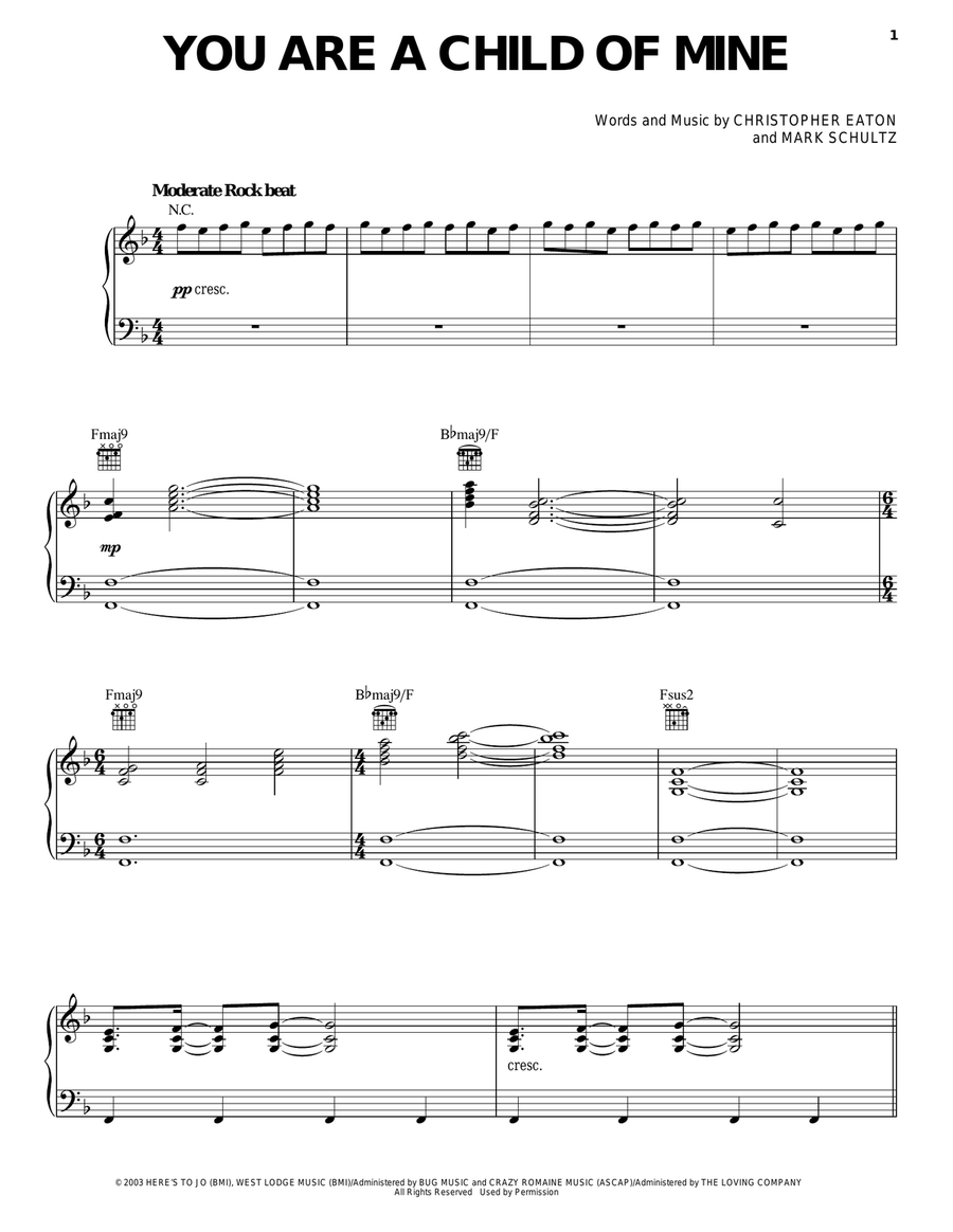 You Are A Child Of Mine Piano, Vocal, Guitar scores gallery preview page 1