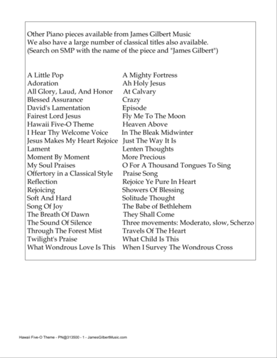 Hawaii Five-O Theme Piano Solo scores gallery preview page 2