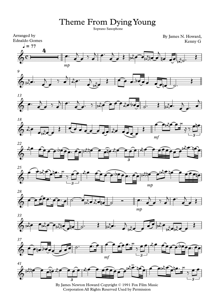 Theme From Dying Young Theme From Dying Young Soprano Saxophone scores gallery preview page 1