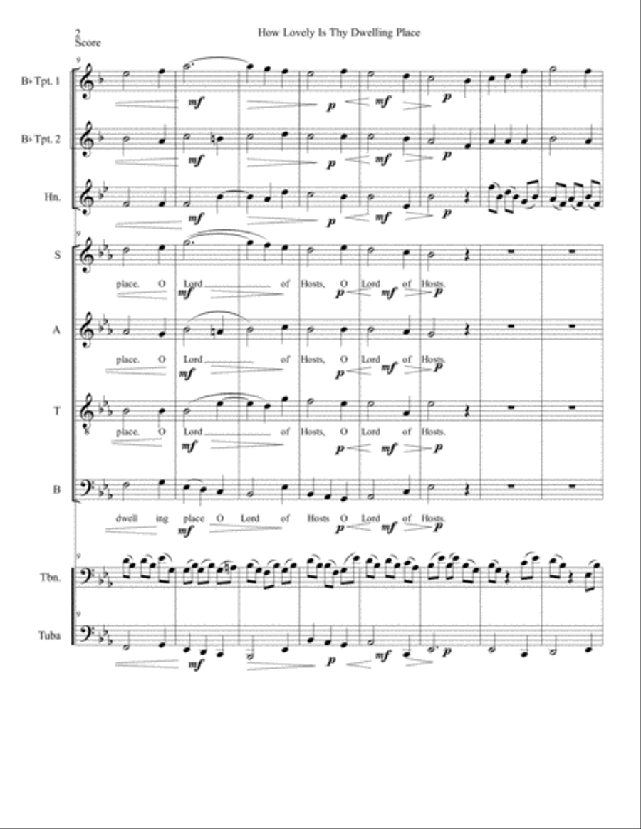 How Lovely Is Thy Dwelling Place for SATB and Brass Quintet 4-Part scores gallery preview page 3