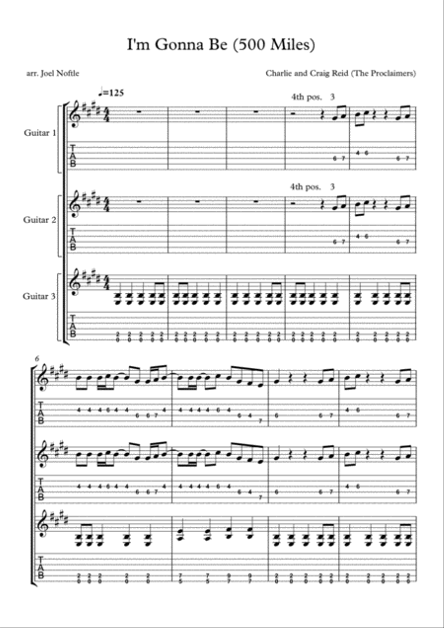 I'm Gonna Be (500 Miles) Guitar Ensemble scores gallery preview page 1