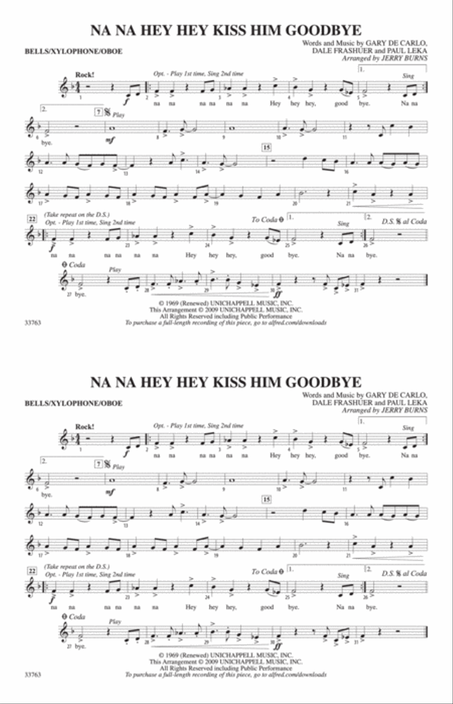 Na Na Hey Hey Kiss Him Goodbye: Bells/Xylophone/Oboe Marching Band scores gallery preview page 1