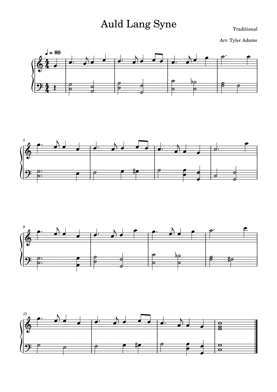 Auld Lang Syne Piano Solo scores gallery preview page 1