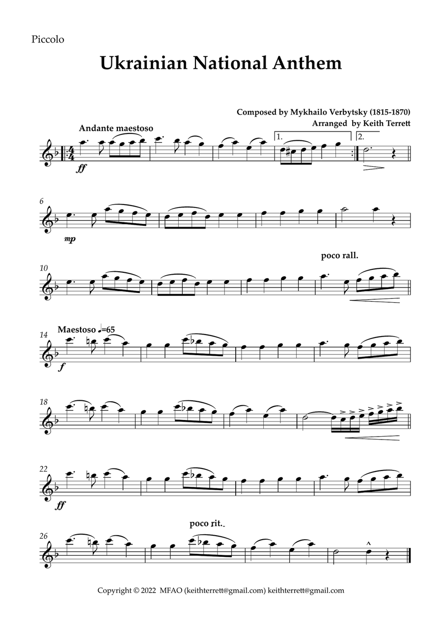 Ukrainian National Anthem for Symphonic Wind, Concert & Military MFAO World National Anthem Series Concert Band scores gallery preview page 6