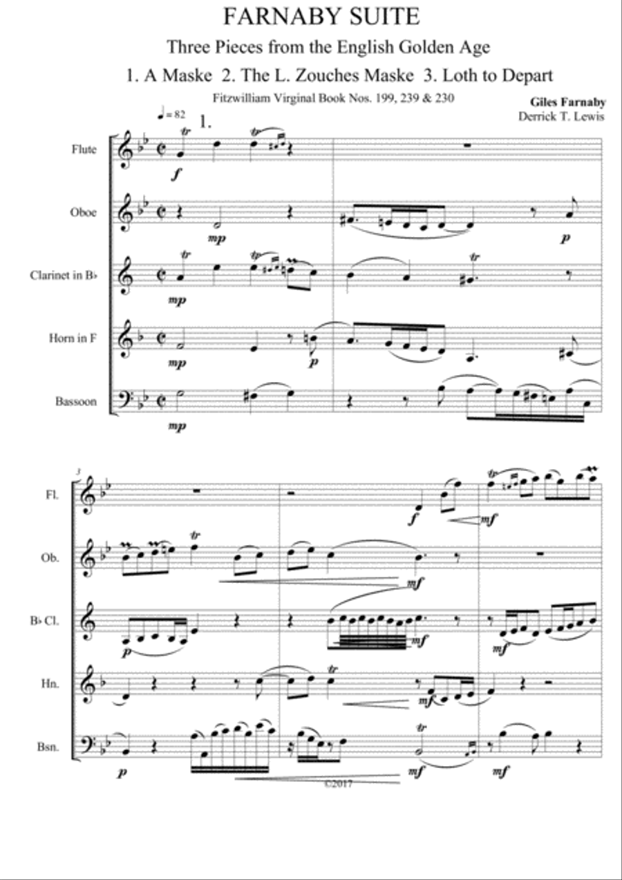 Farnaby Suite Woodwind Quintet scores gallery preview page 1