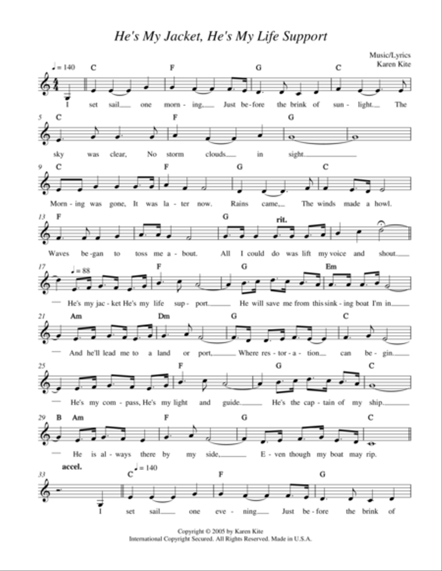 He's My Jacket, He's My Life Support Piano, Vocal, Guitar scores gallery preview page 1