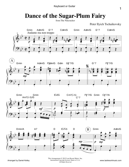 Dance of the Sugar Plum Fairy from The Nutcracker for Piano Trio (Violin, Cello, Piano) Set of 3 Par