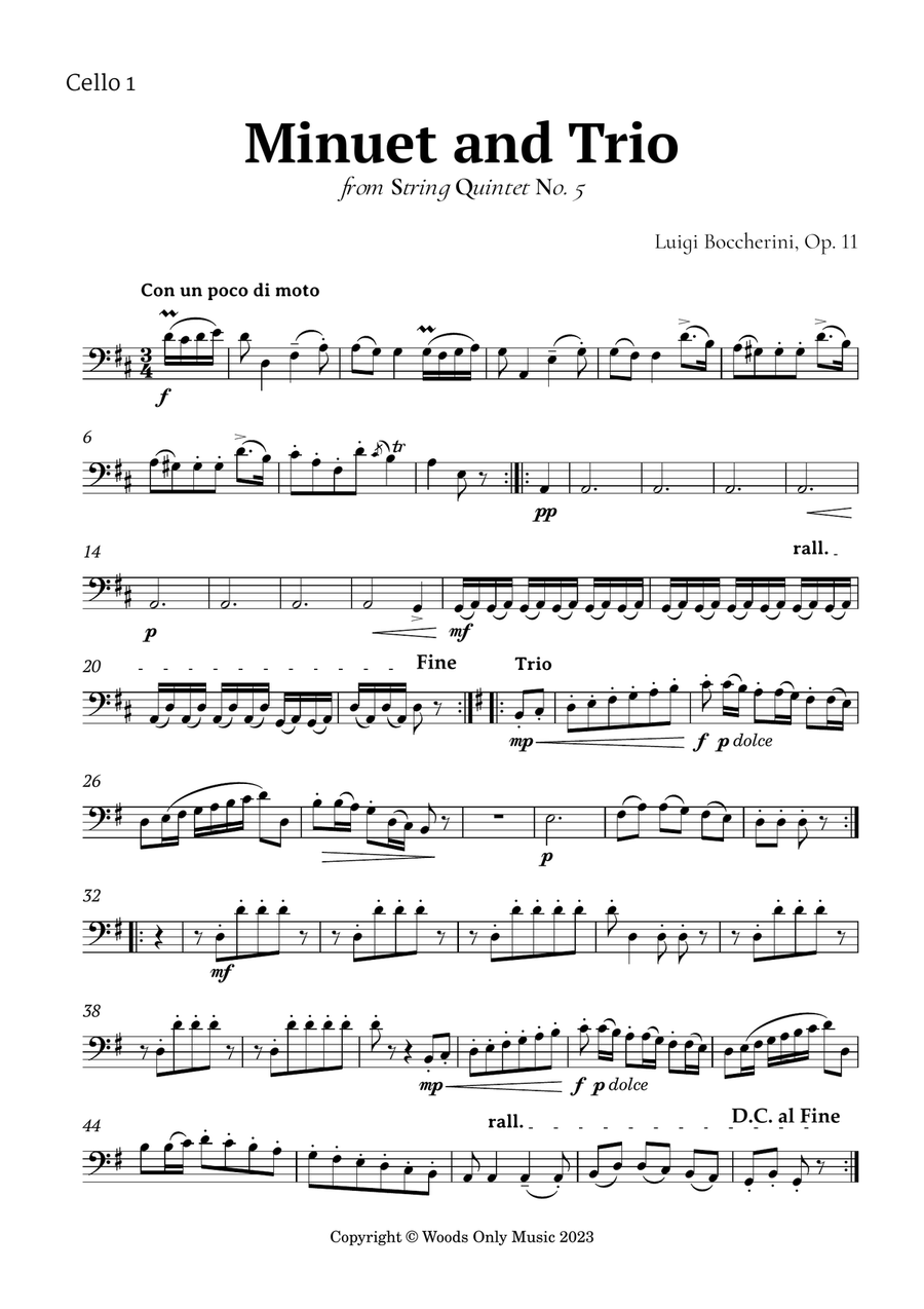 Minuet by Boccherini for Cello Quartet String Quartet scores gallery preview page 4