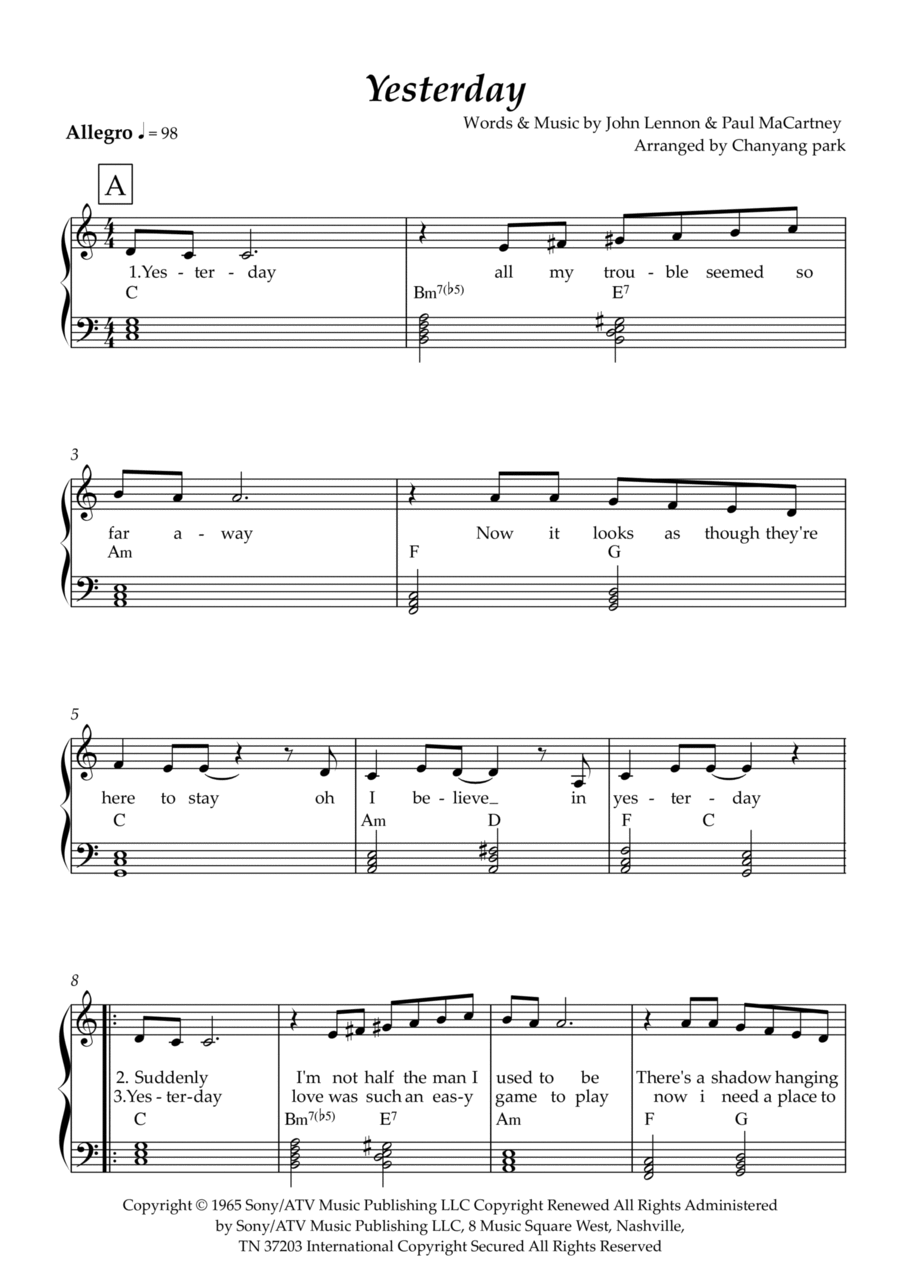 Yesterday Yesterday Voice scores gallery preview page 1