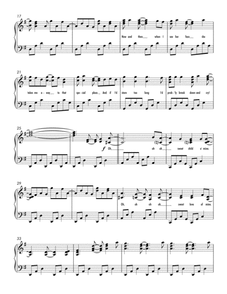 Sweet Child O' Mine (Late Intermediate Piano - Transposed) image number null