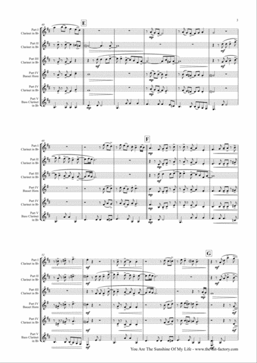 You Are The Sunshine Of My Life Clarinet Quintet scores gallery preview page 4