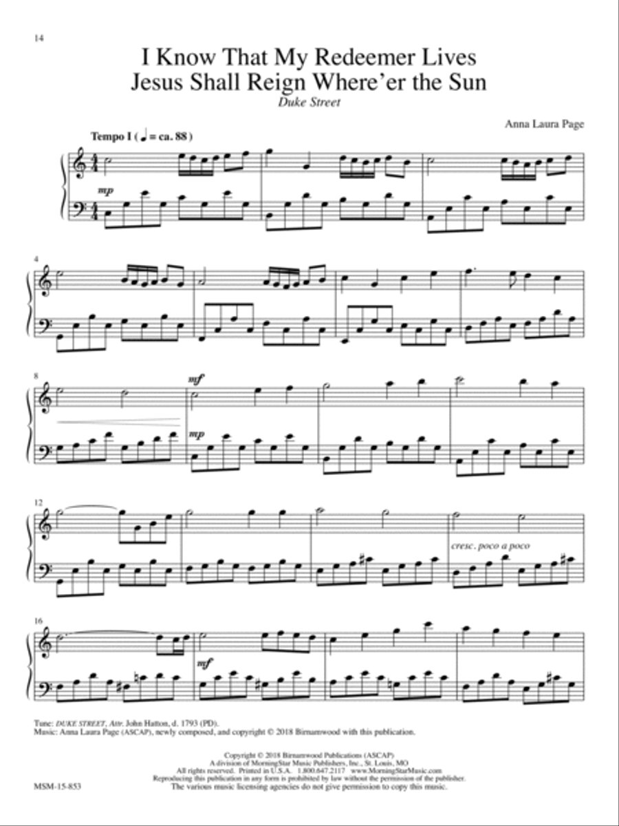 I Know That My Redeemer Lives/Jesus Shall Reign Where’er the Sun Piano Solo scores gallery preview page 1