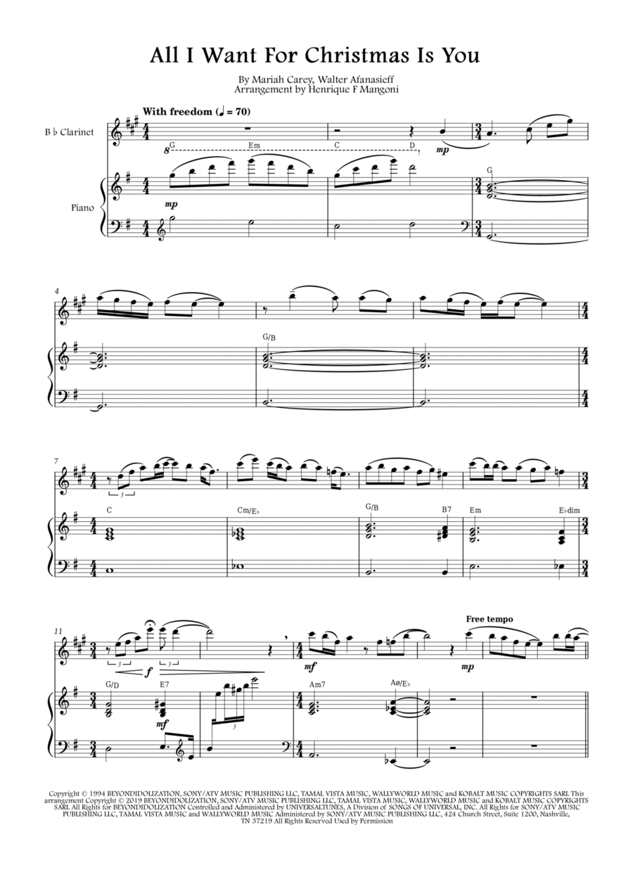 All I Want For Christmas Is You B-Flat Clarinet scores gallery preview page 1