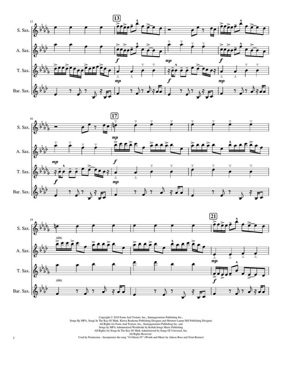 Old Town Road (remix) Woodwind Quartet scores gallery preview page 2