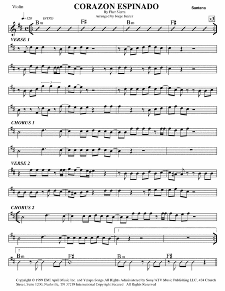 Corazon Espinado Violin Solo scores gallery preview page 1