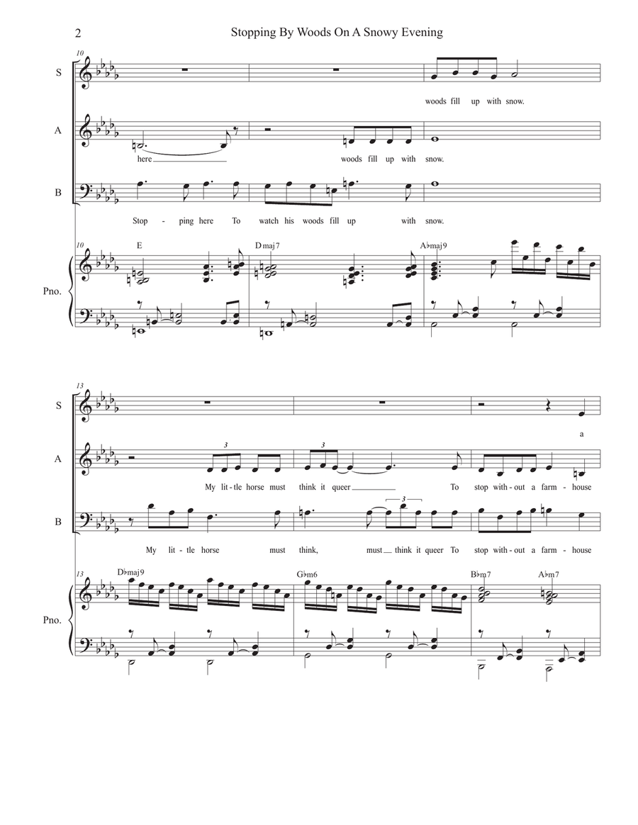 Stopping By Woods On A Snowy Evening (Vocal Trio - (SAB) 3-Part scores gallery preview page 2