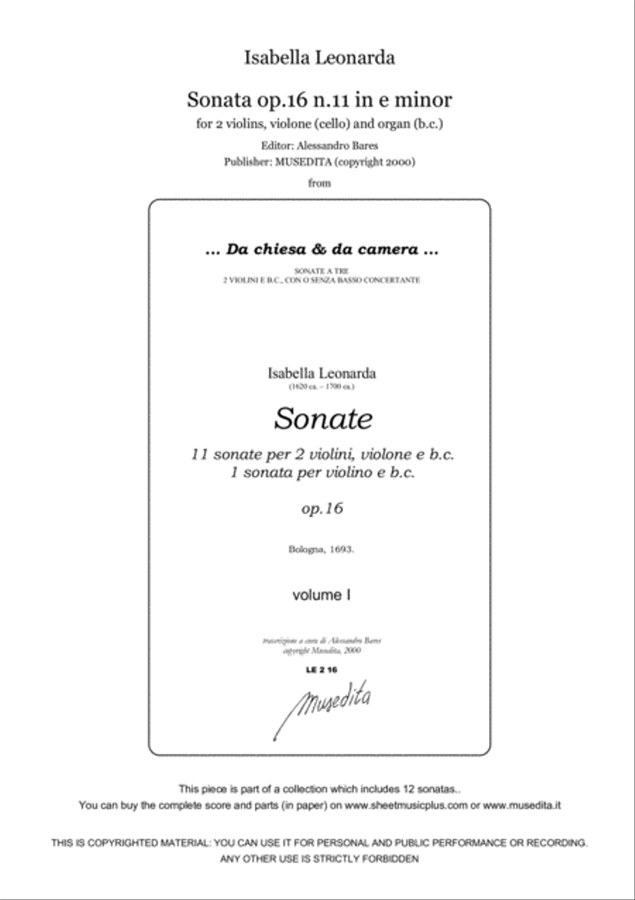 Isabella Leonarda, Sonata op.16 n.11 in e minor Small Ensemble scores gallery preview page 1