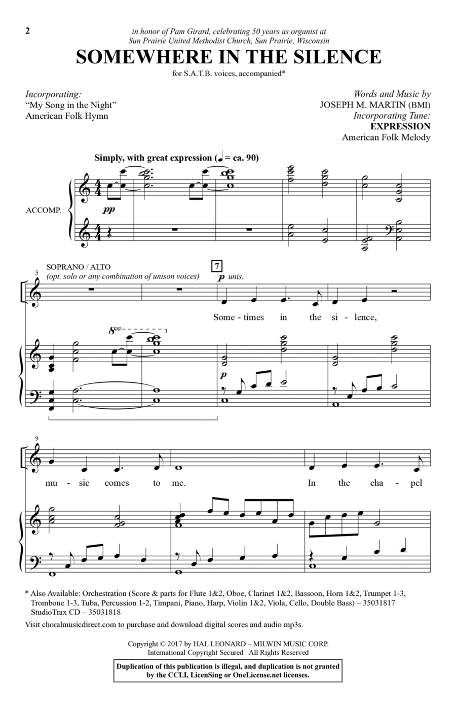 Somewhere In The Silence 4-Part scores gallery preview page 1