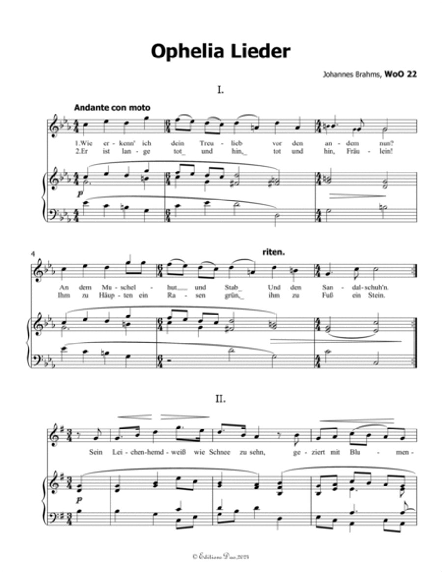 Ophelia Lieder, by Brahms, WoO 22, in c minor Voice scores gallery preview page 3