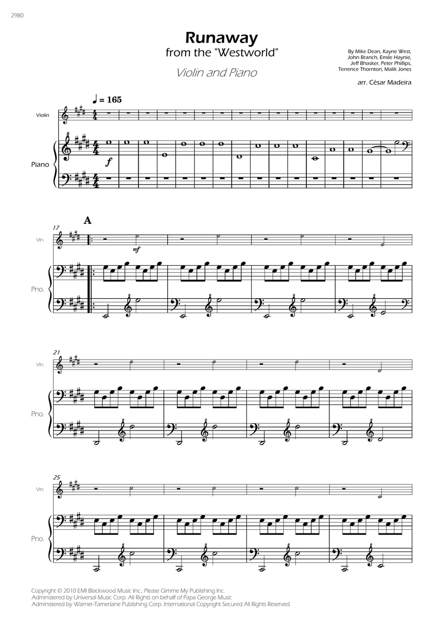 Runaway Violin Solo scores gallery preview page 1