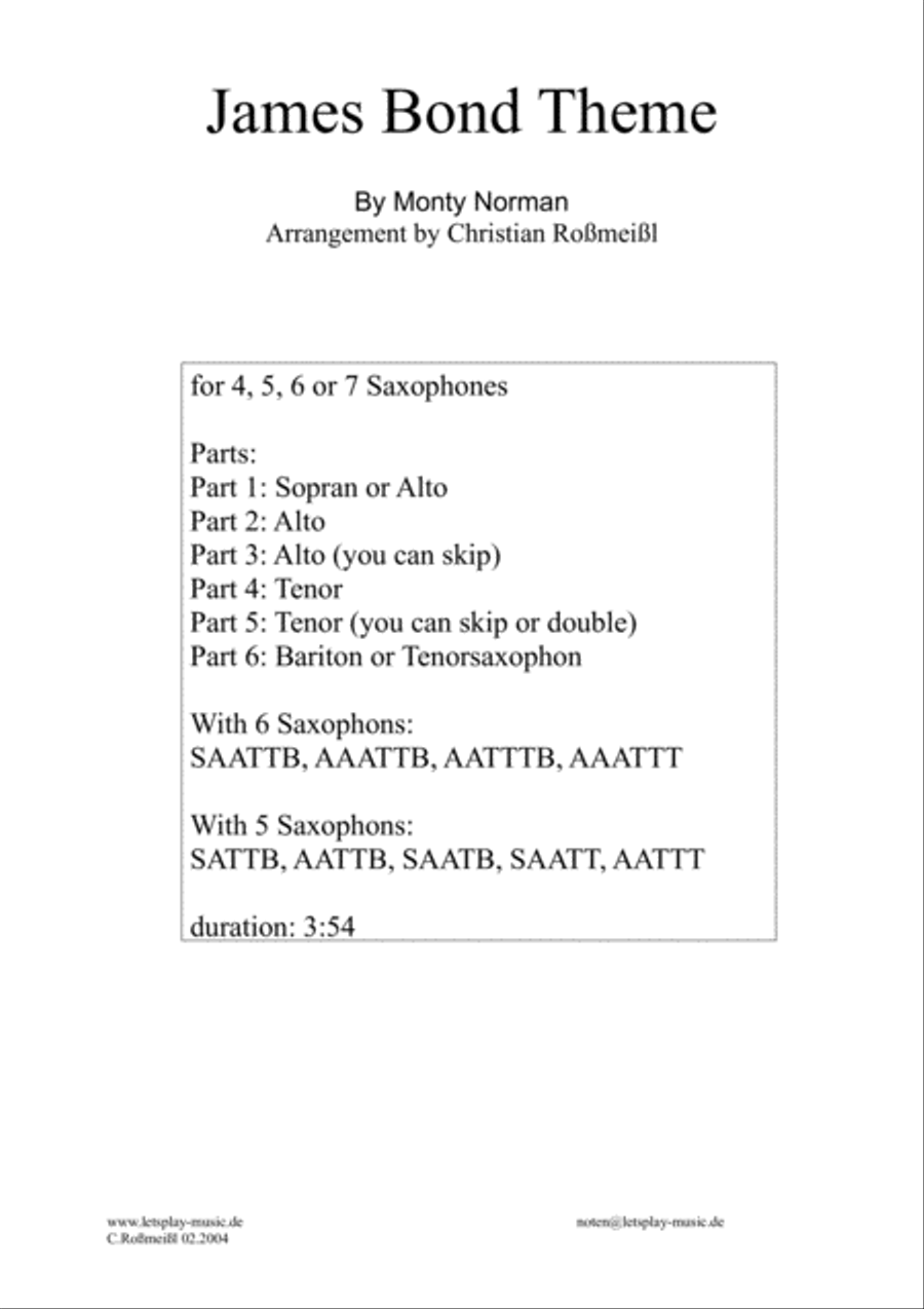 James Bond Theme Woodwind Quintet scores gallery preview page 1